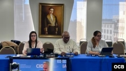 Laritza Diversent y Julio Ferrer de Cubalex y Johanna Villegas del Instituto Raza e Igualdad, testifican en una audiencia de la CIDH sobre Cuba, Washington, D.C., 29 de febrero del 2024