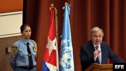 El secretario general de la ONU, Antonio Guterres, pronuncia un discurso durante la inauguración del Trigésimo Séptimo Período de Sesiones de la Cepal.