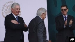 Miguel Díaz-Canel fue invitado por Andrés Manuel Lopez Obrador a la celebración por el Día de la Independencia celebrada en el Zócalo el 16 de Sept. de 2021. (AP Photo/Marco Ugarte)